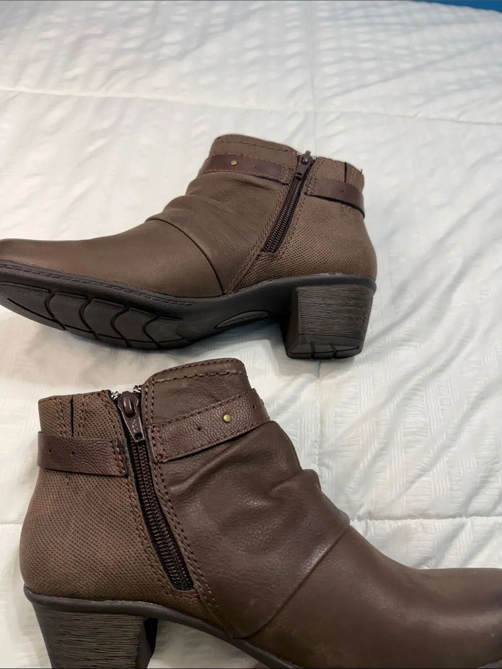 Earth Origins Dark Brown Ankle Booties with Side Zip & Buckle